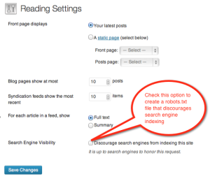 Wordpress Search Engine Visibility Option