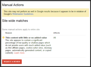 Gaming Google Webmaster Manual Action Notice